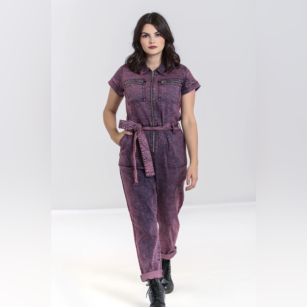 Hell Bunny Acid-Wash Denim Boilersuit